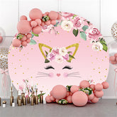 Schön Rosa Blumen Und Katze Kreis Hintergrund Für Mädchen